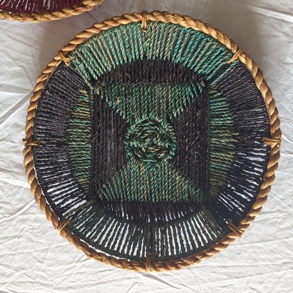 Bohemian Wicker Woven Magenta And Turquoise Wall Hanging Or Table Top Baskets - Picture 2 of 3